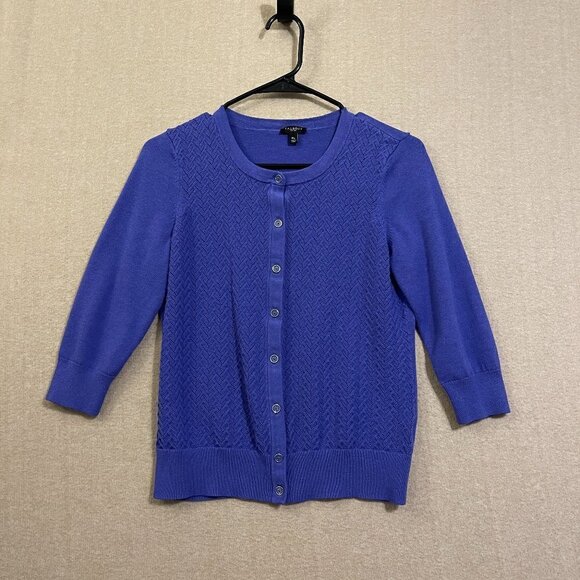 Talbots Cardigan Sweater Women's Medium Petite Purple Mid-Length Sleeves - Picture 1 of 12